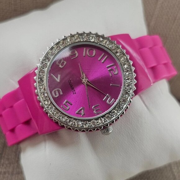 Accutime Women Wristwatch Pink Rubber Cuff Band Quartz Analog Wrist Watch - Picture 3 of 10